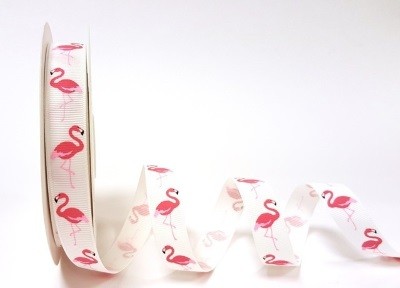 BTB477 - 16mm Bright Pink Flamingo Print Grosgrain Ribbon