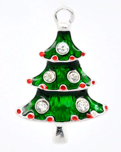 Christmas Tree Charm - Enamel and Rhinestone