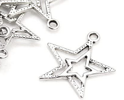 Double Silver star charm - Pack of 3