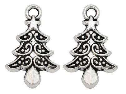 Christmas Tree - Antique Silver Tone - 3 Pack
