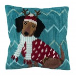 Cross Stitch Cushion Kit - Festive Dog