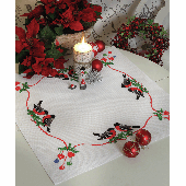 Anchor Cross Stitch Kit - Bullfinches and Christmas Decorations Tablecloth
