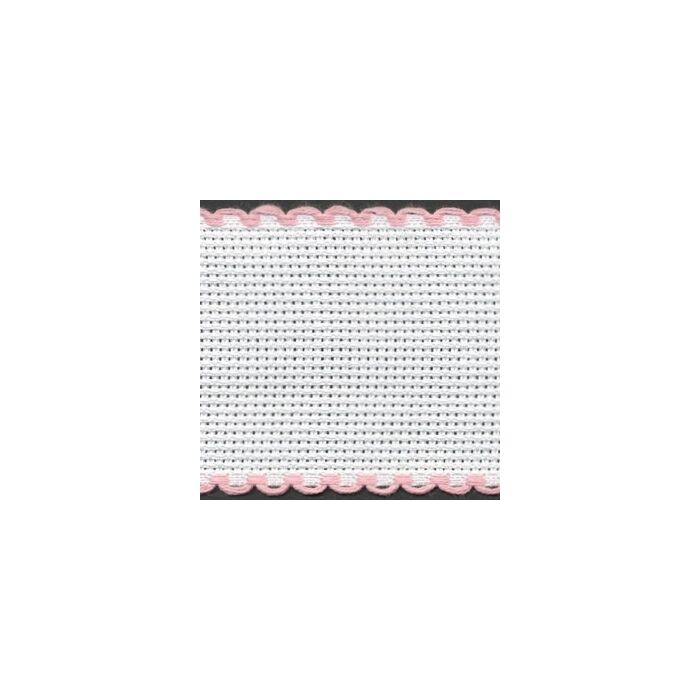 2in / 5cm White / Pink Edged Aida Band - 1m