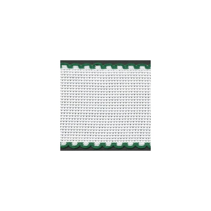 2in / 5cm White / Green Edged Aida Band - 1m