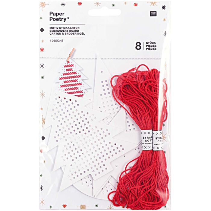 Rico 8 Embroidery Xmas Shaped Tags with Red Thread