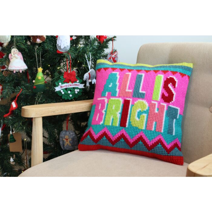 Cross Stitch Cushion Kit - All is Bright - With Cushion Pad