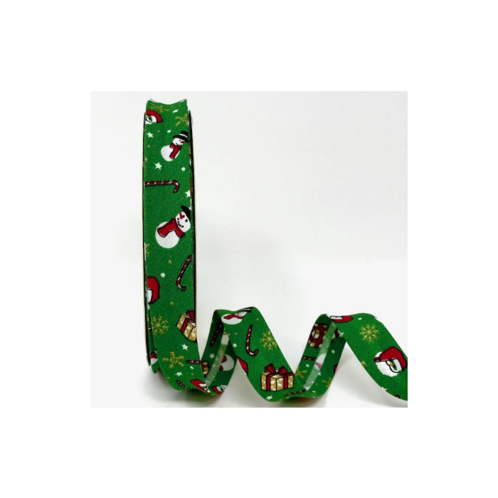 18mm Green Christmas Print Bias Binding