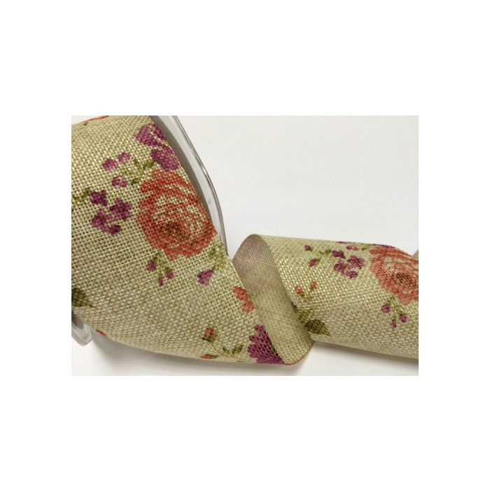 BTB 411-17 Pinks & Oranges Floral Print 50mm Cut-Edge Linen 