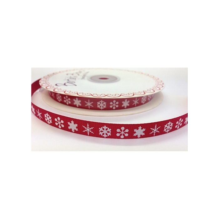 BTB051 - 9mm White Snowflake on Red Grosgrain Ribbon