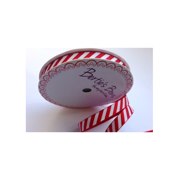 BTB129 - 9mm Red & White Stripes Grosgrain Ribbon