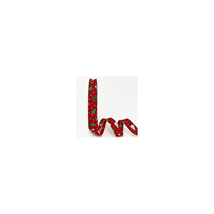 18mm Red Christmas Tree Print Bias Binding