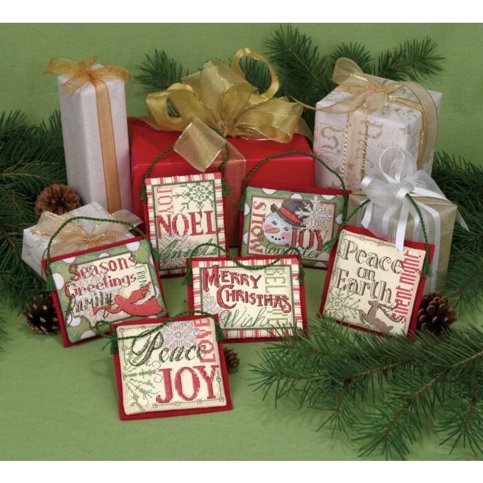 Counted Cross Stitch Kit: Ornament: Christmas Sayings: Set of 6