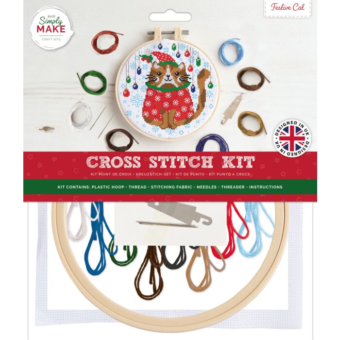  Simply Make Large Cross Stitch Kit - Festive Cat