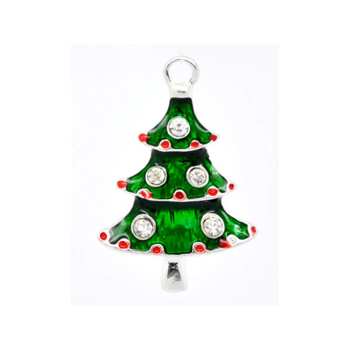 Christmas Tree Charm - Enamel and Rhinestone