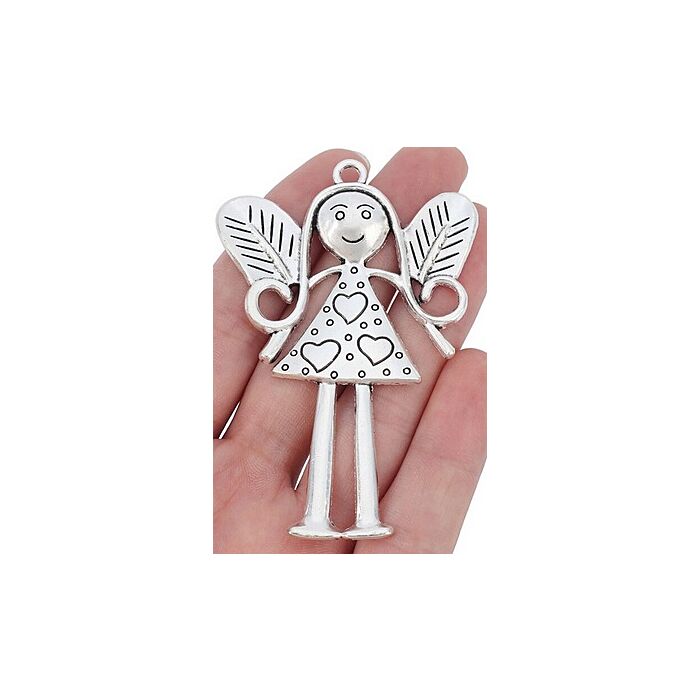 Large Fairy Girl Silver Tone Charm