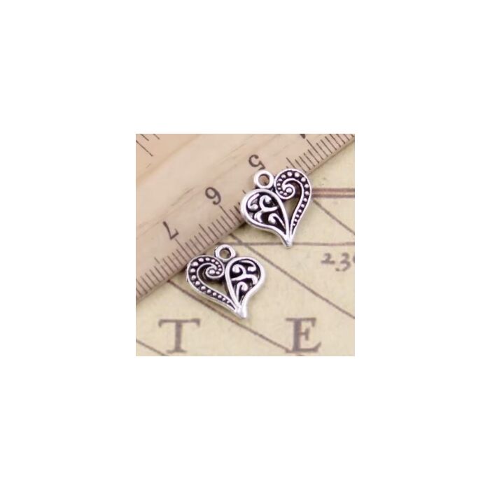 Silver Toned Filigree Heart Charm