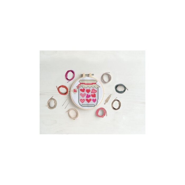Simply Make Cross Stitch Kit - Jar of Hearts
