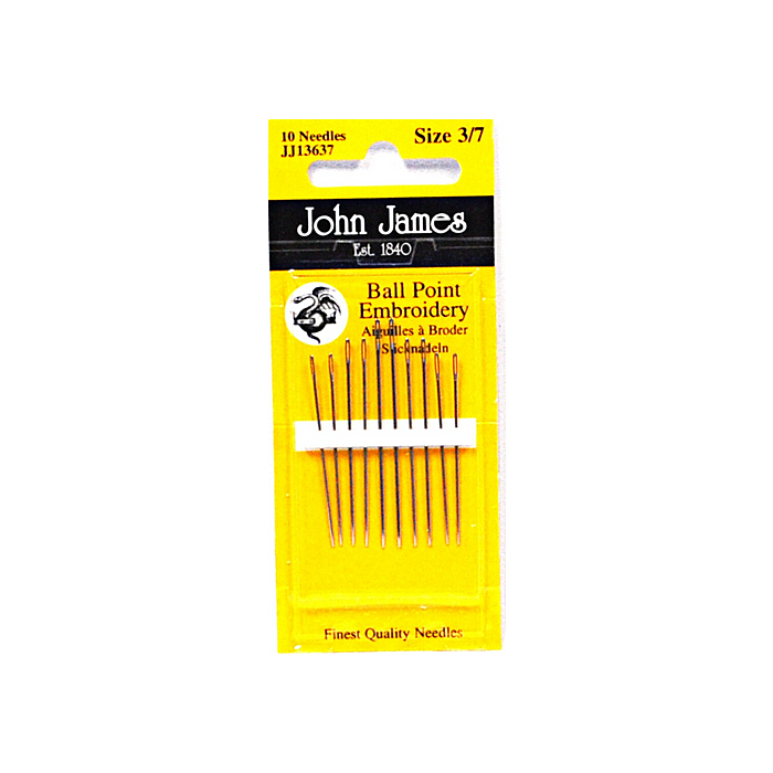 John James Ball Point Embroidery Needles - Size 3/7 (10 Needles)