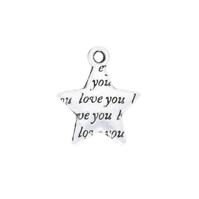 Love You Silver star charm - Pack of 3