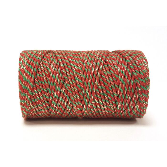 Baker's Twine Red & Emerald with Gold Sparkle 100m Roll