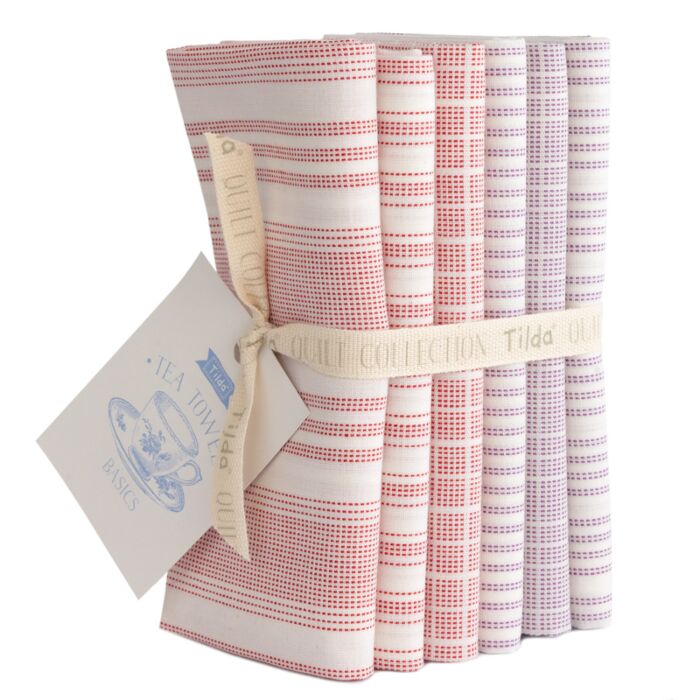 Tilda Fat Quarters: Woven Tea Towel: Red/Plum