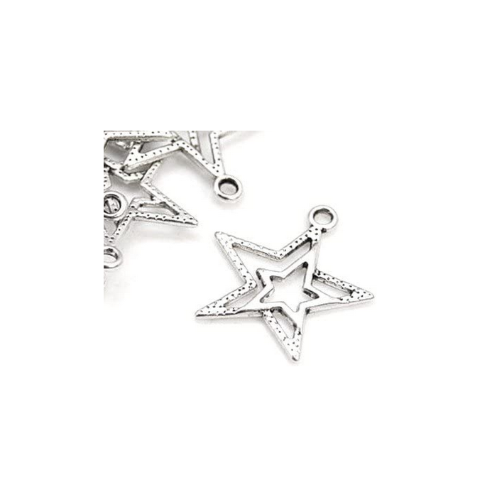 Double Silver star charm - Pack of 3