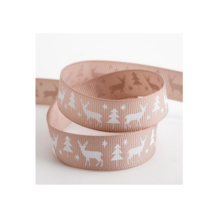 Stag Christmas Grosgrain Taupe 16mm