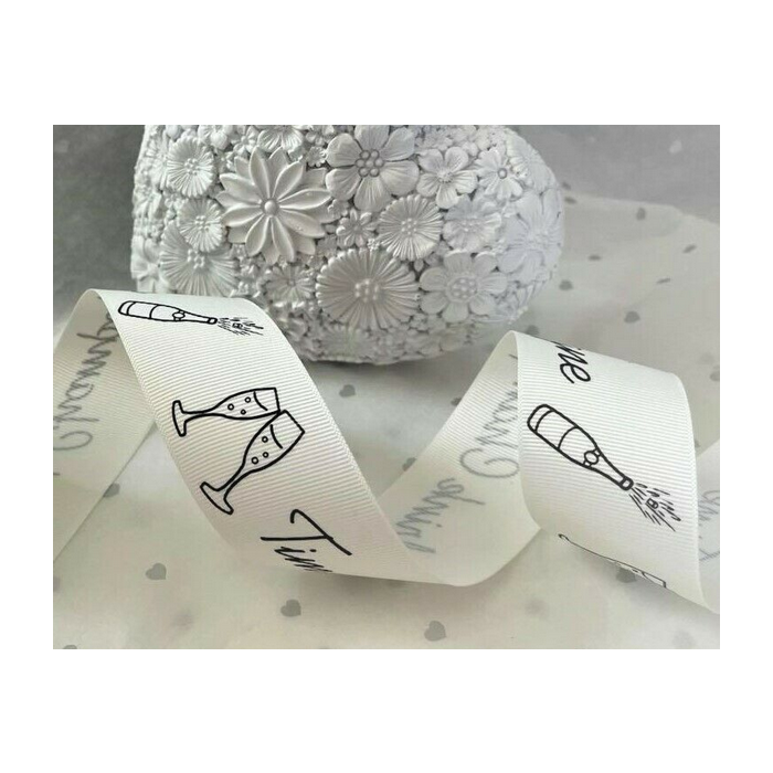 Time to drink Champagne Ivory Grosgrain Ribbon 38mm