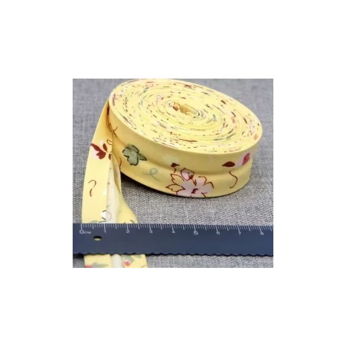 Printed Bias Binding Tape Edge - Cream Flowers 25mm , 5m roll