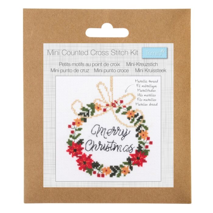 Trimits Mini Cross Stitch Kit - Christmas Wreath 