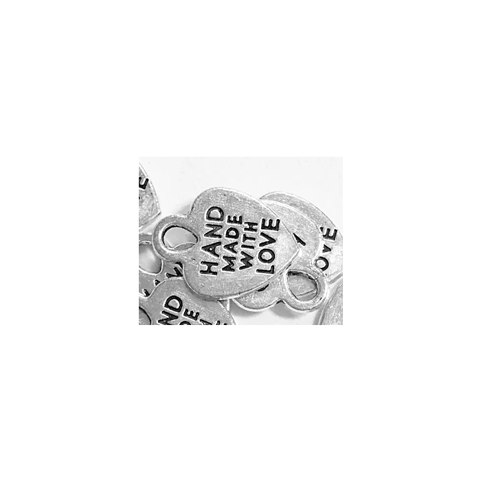 Hand Made with Love Heart Silver Tone Charms - 4 Pack