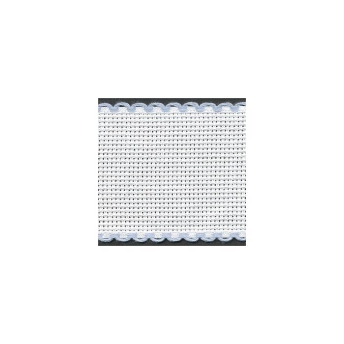 Stitch Garden 16 count 2in / 5cm White / Light Blue Edged Aida Band - metre