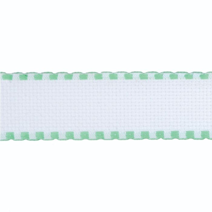 Stitch Garden 16 count 3in / 8cm White / Light Blue Edged Aida Band - metre