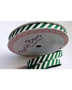BTB130 - 9mm Green & White Stripes Grosgrain Ribbon