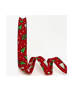 18mm Red Christmas Tree Print Bias Binding