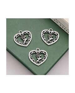 Valentines Rose Heart Charm x 3