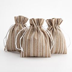 Glittery Gift Bag - Natural/Gold Stripe - Pk of 3