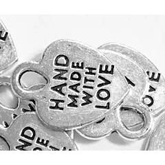 Hand Made with Love Heart Silver Tone Charms - 4 Pack
