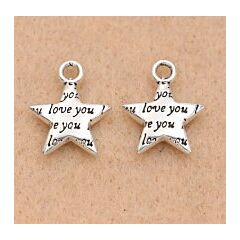 Silver Toned Love You Star Charm x 3