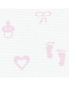 14 Count Aida White with Pink Baby Motifs
