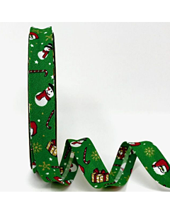 18mm Green Christmas Print Bias Binding
