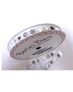 BTB052 - 9mm Silver Snowflake on White Grosgrain Ribbon