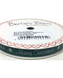 BTB065 - 9mm Green Merry Christmas Grosgrain Ribbon