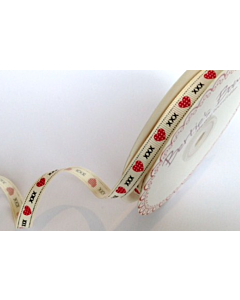 BTB082 - 9mm Polka Dot Hearts & Kisses Cream Grosgrain Ribbon