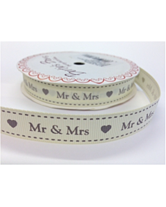 BTB144 - 16mm Mr & Mrs Ivory Grosgrain Ribbon