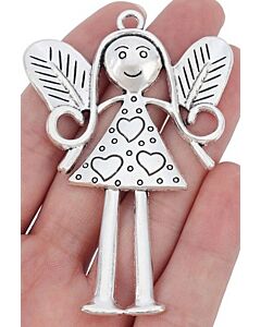 Large Fairy Girl Silver Tone Charm