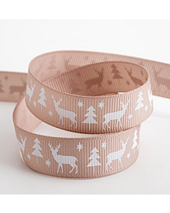 Stag Christmas Grosgrain Taupe 16mm