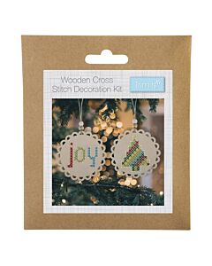 Cross Stitch: Pre-punched Wooden Shape: Joy & Tree
