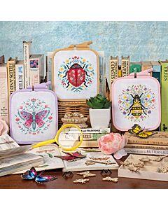 CrossStitcher Project Pack - Issue 425 - Flowers and Flutters FRAME AND FABRIC ONLY