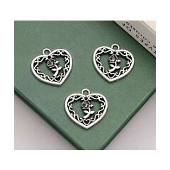 Valentines Rose Heart Charm x 3 